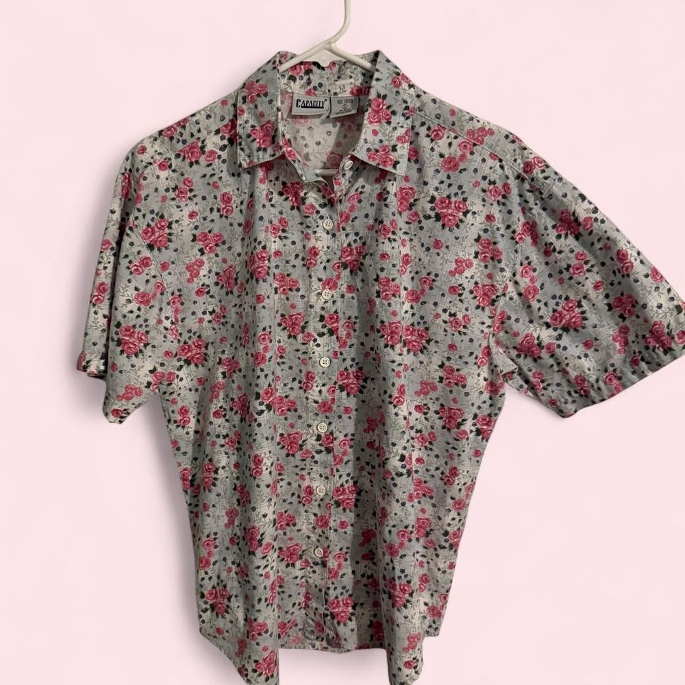 Capacity shirt women S multicolor floral short sleeve button up vintage
